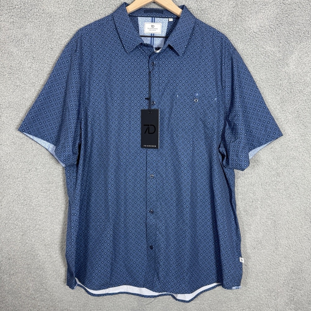 7 Diamonds Polo Shirt Mens 3XL Light Blue Performance Golf Stretch Geometric